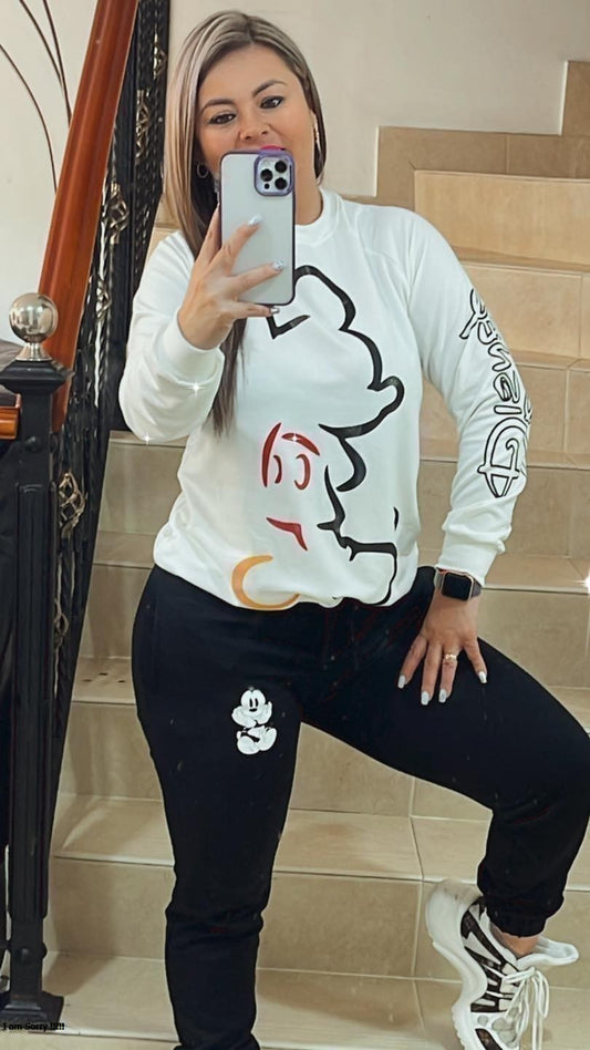 Conjuntos en algodon perchado licrado Mickey Silueta Blanco