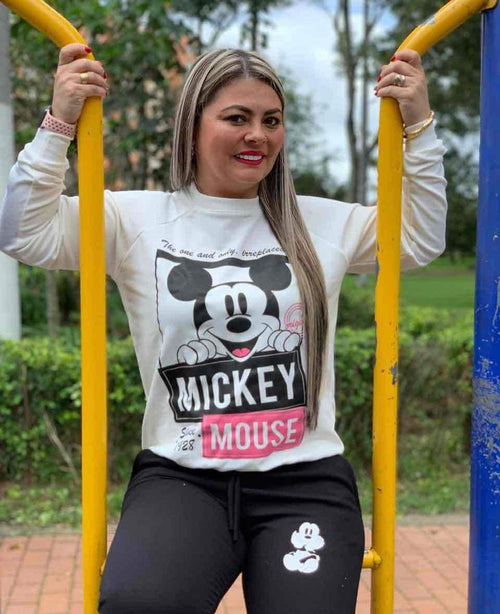 Conjuntos en algodon perchado licrado Mickey Cuadro