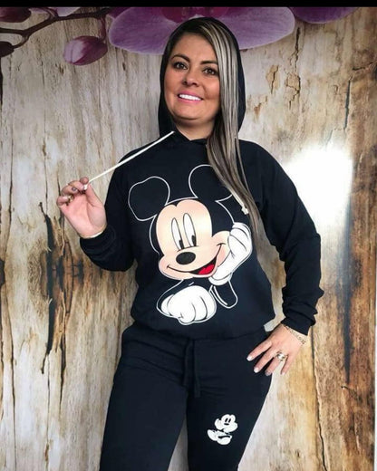 Conjuntos en algodon perchado licrado Mickey Recostado Negro