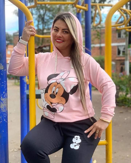 Conjuntos en algodon perchado licrado Minnie Manitas Rosado