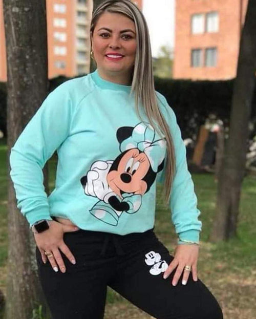 Conjuntos en algodon perchado licrado Minnie manitas verde menta